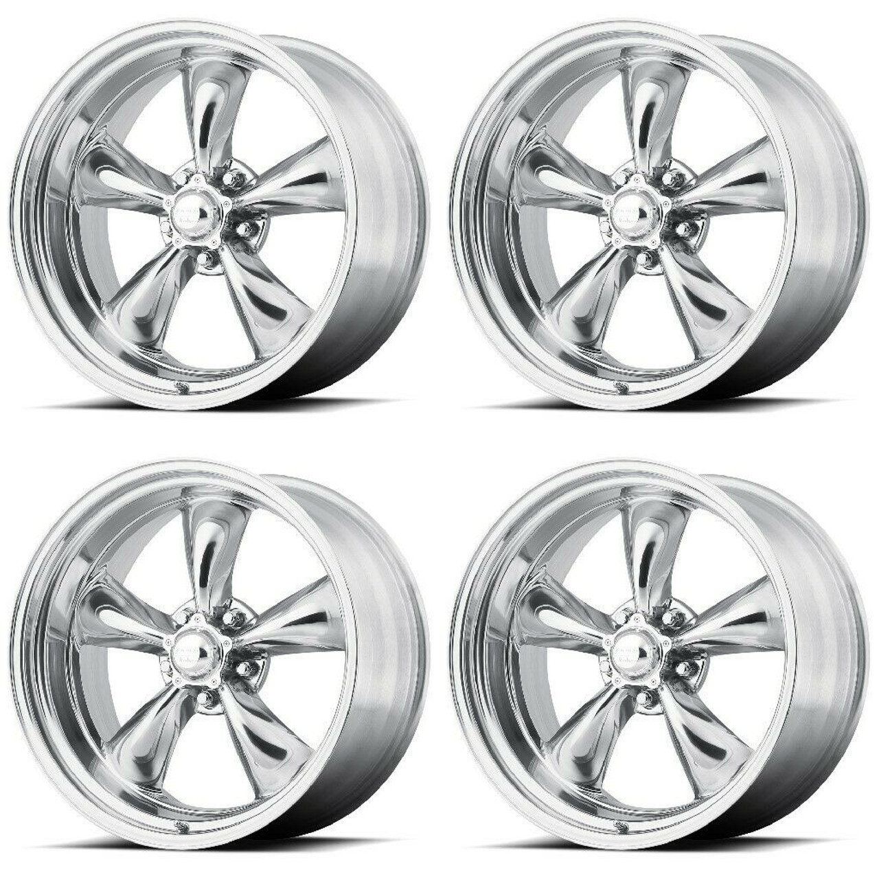 Set 4 American Racing VN515 Torq Thrust II 15x4 5x4.75 Polished Wheels -25mm