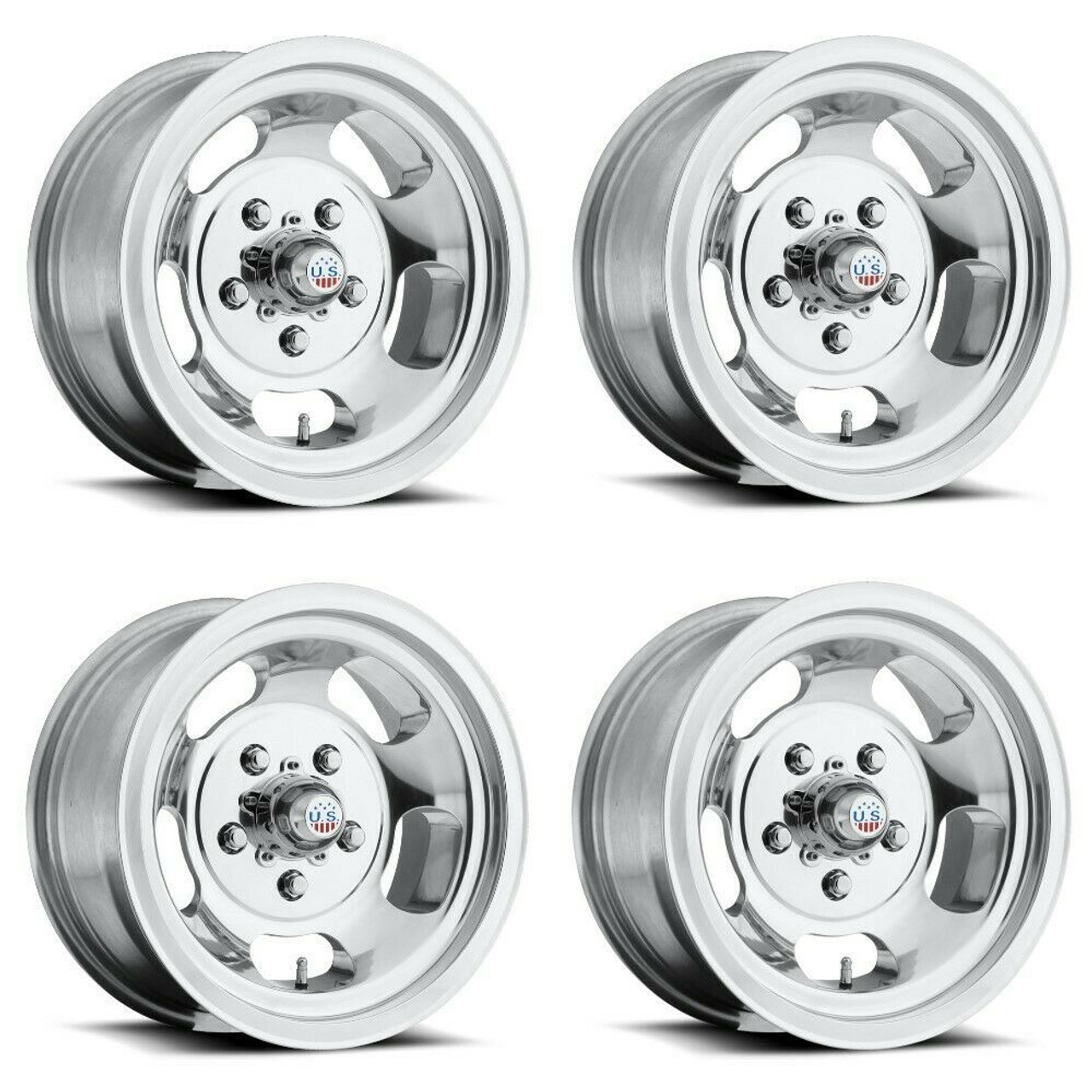 Set 4 US Mag U101 Indy 15x8 5x4.75 High Luster Polished Wheels 15" 0mm Rims