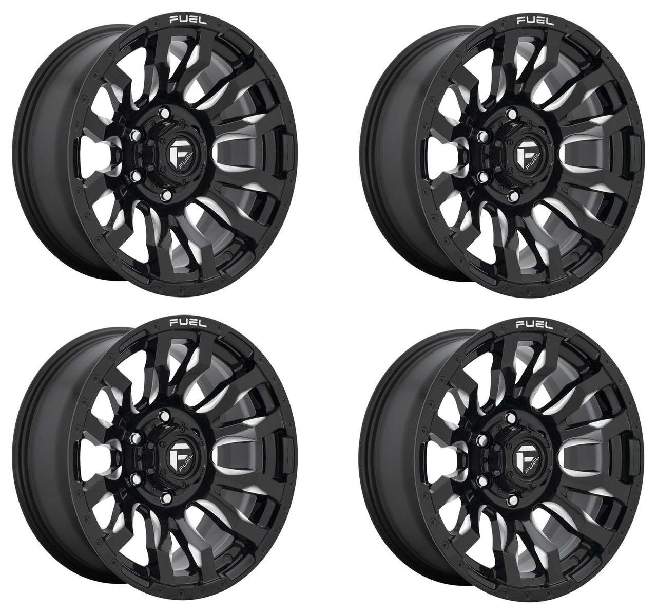Set 4 20" Fuel D673 Blitz 20x9 8x6.5 20mm Gloss Black Milled Wheels Truck Rims