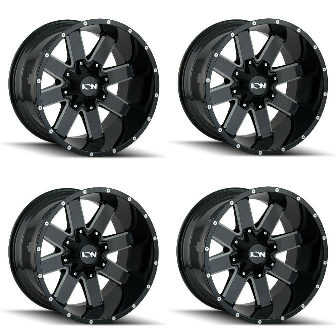 Set 4 18" Ion 141 18x9 Gloss Black Milled 8x6.5 8x170 Wheels 18mm Rims