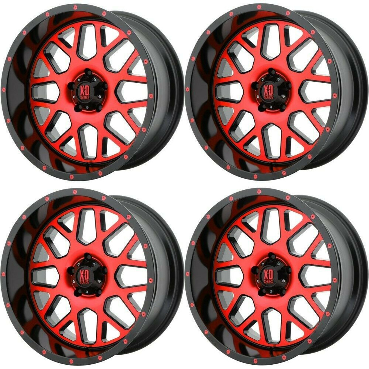 Set 4 XD XD820 Grenade 20x10 5x5 Black Machined Red Clear Coat Wheels 20" -24