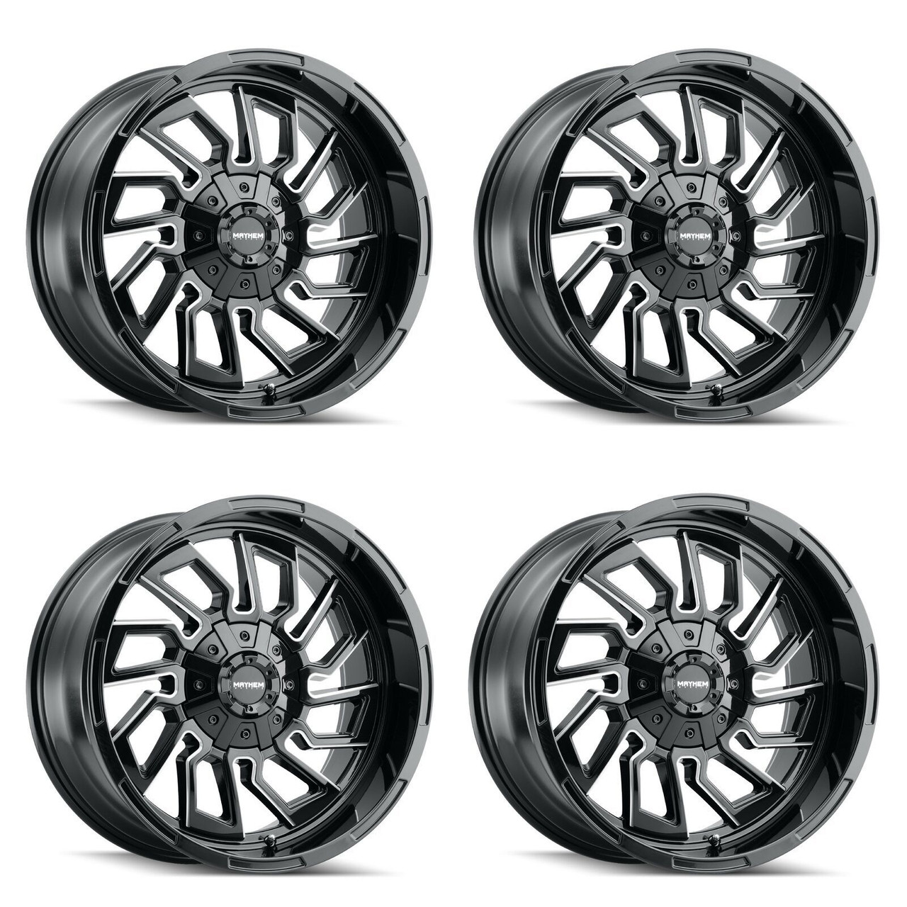 Set 4 20" Mayhem FlyWheels 20x9 Black Milled 8x170 Wheels 0mm For Ford Rims