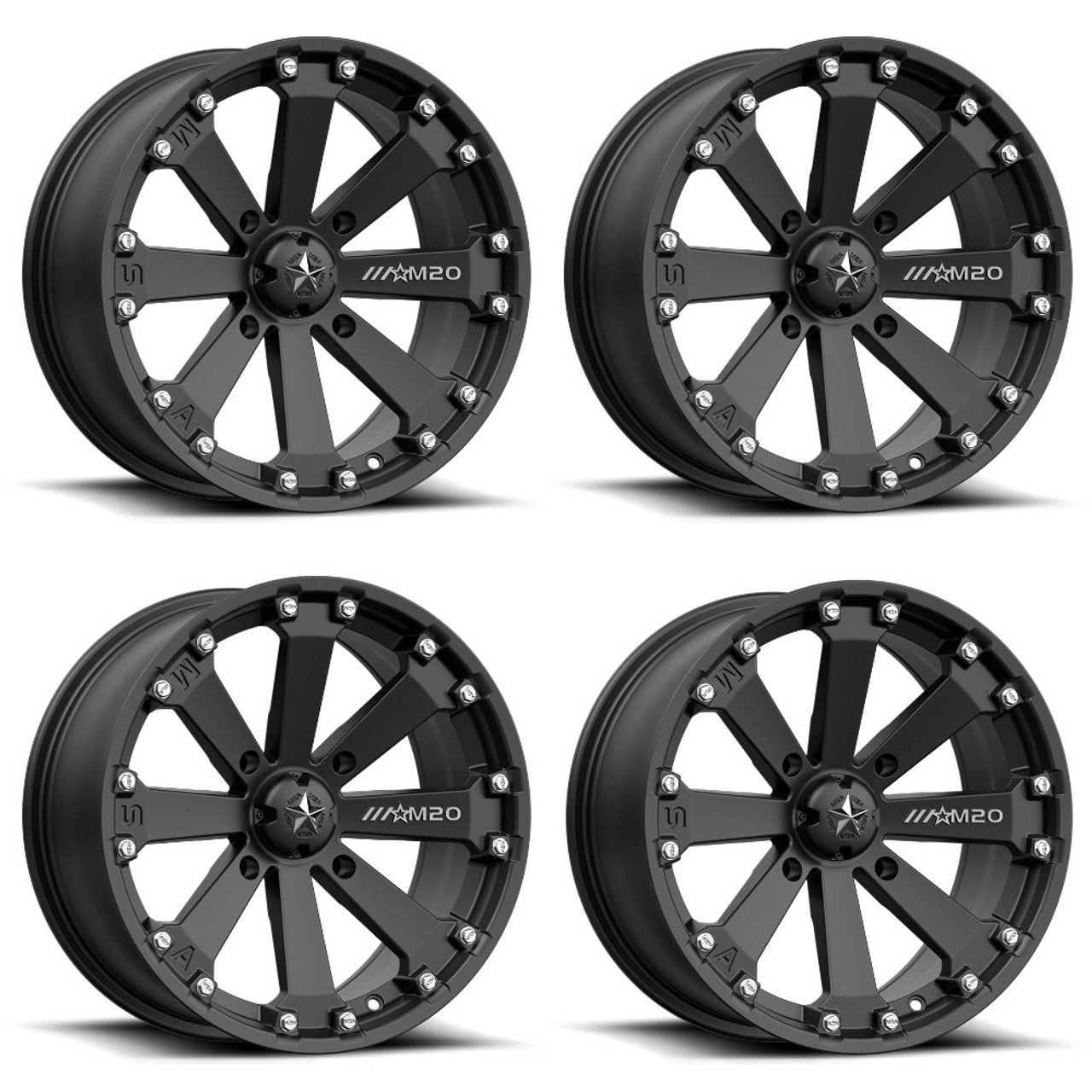 Set 4 MSA Offroad M20 Kore 16x7 4x137 Satin Black Wheels 16" 0mm Rims