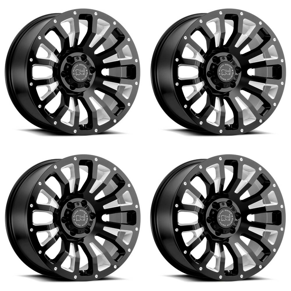 Set 4 Black Rhino Pinatubo 20x12 6x5.5 Black Milled Inside Window Wheels 20"44mm