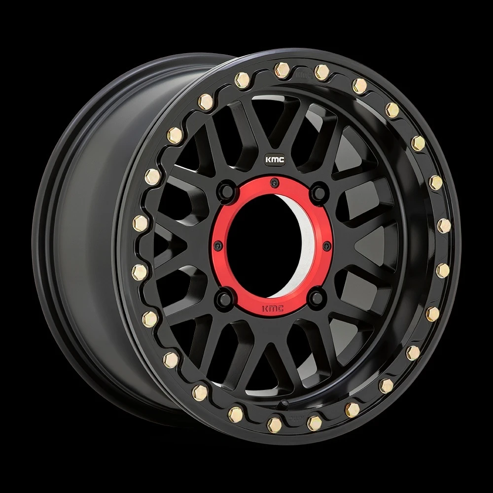 Set 4 KMC Powersports Ks235 Grenade Beadlock 15x10 4x156 Satin Black 15" 0mm Rim
