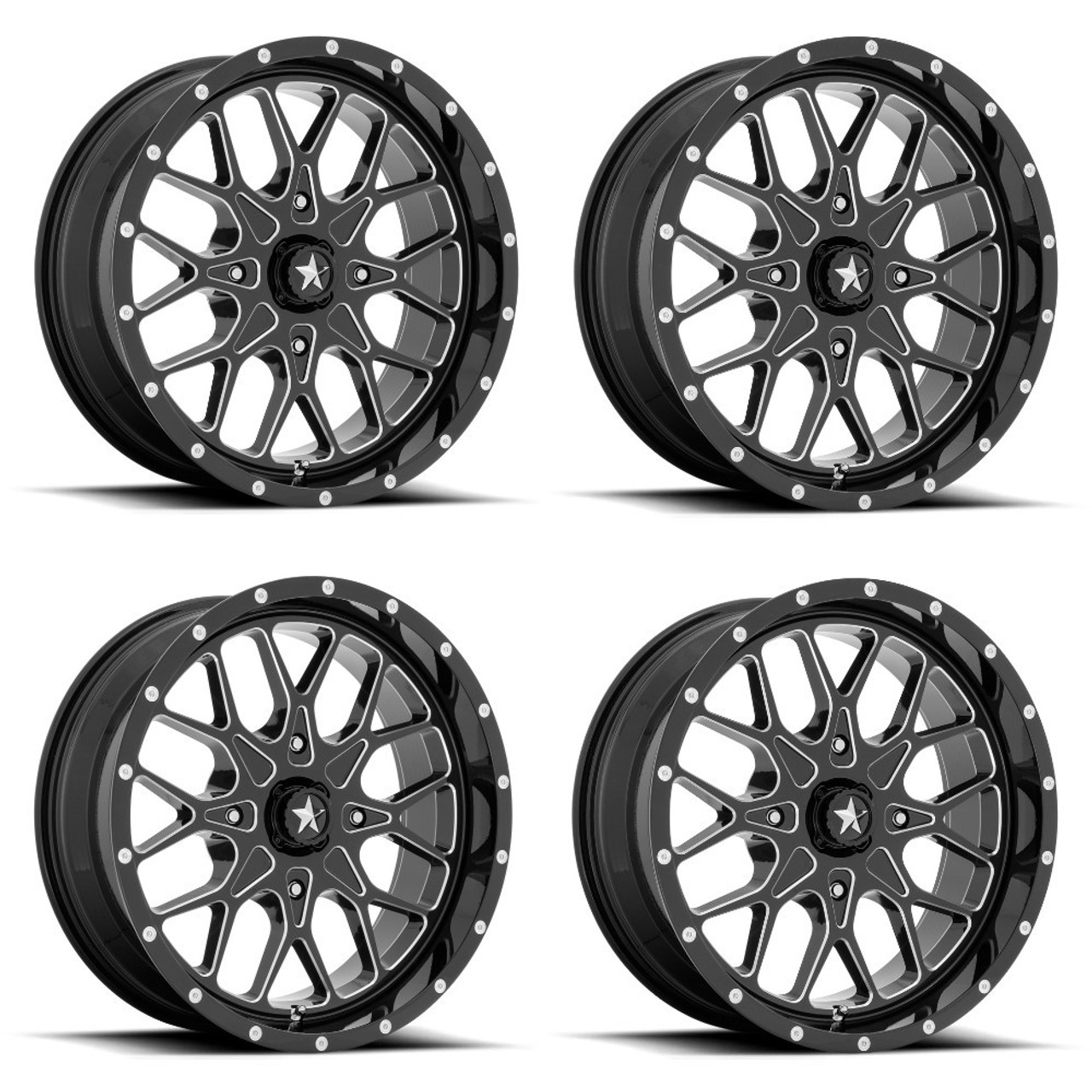 Set 4 MSA Offroad M45 Portal 22x7 4x156 Black Milled Wheels 22" 0mm Rims