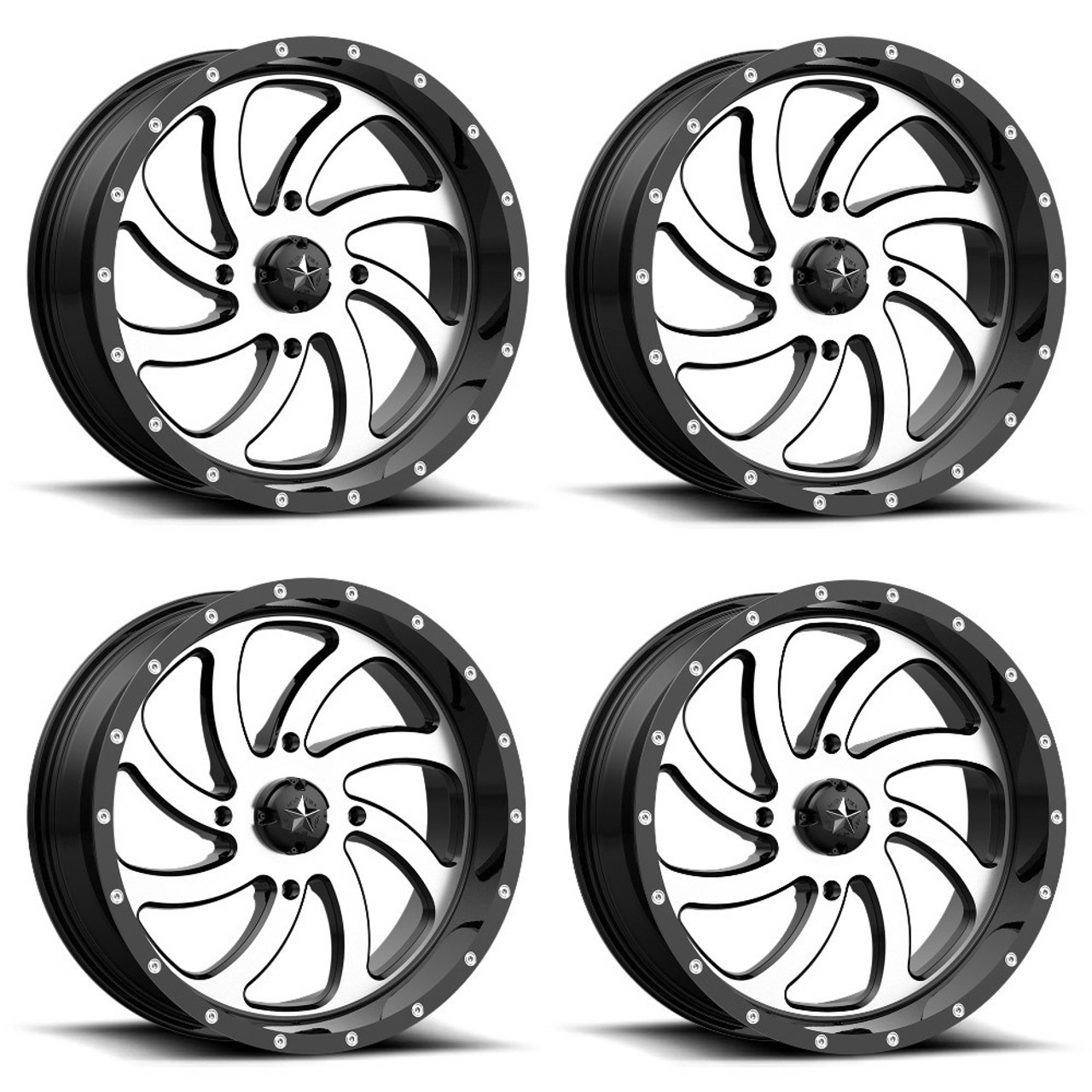 Set 4 MSA Offroad M36 Switch 20x7 4x137 Machined Black Wheels 20" 0mm Rims