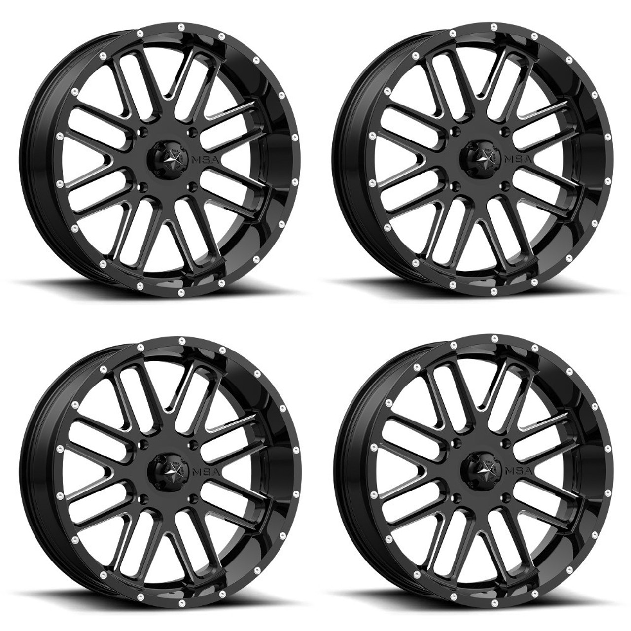 Set 4 MSA Offroad M35 Bandit 20x7 4x137 Black Milled Wheels 20" 0mm Rims