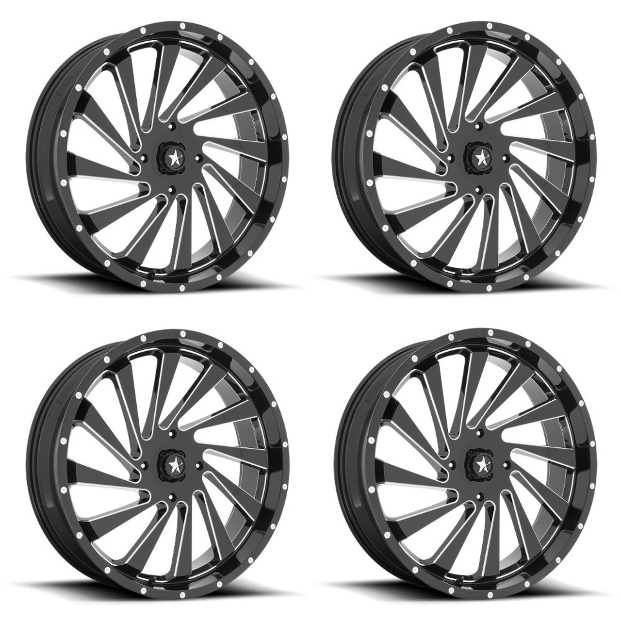 Set 4 MSA Offroad M46 Blade 18x7 4x110 Gloss Black Milled Wheels 18" 0mm Rims