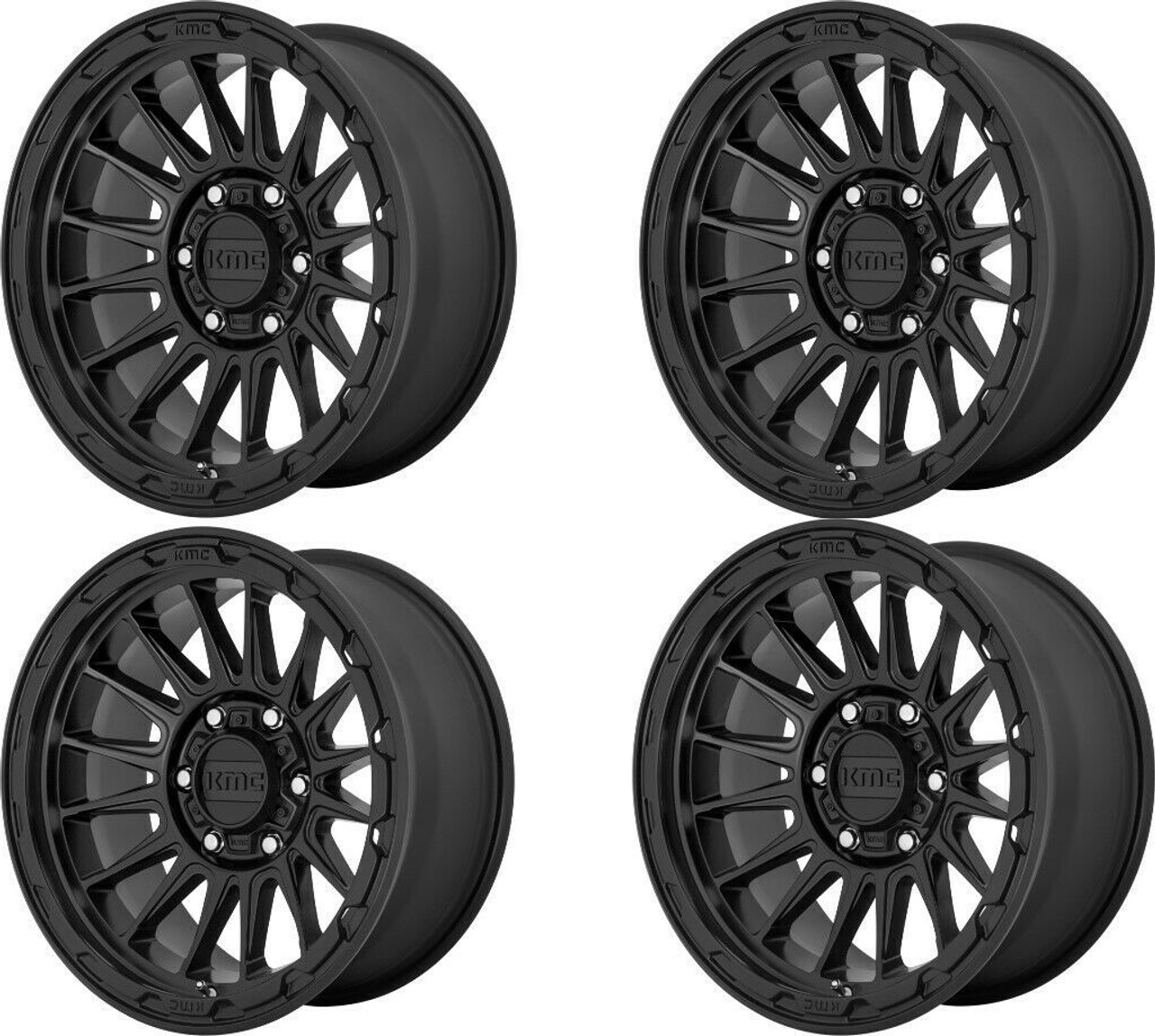 Set 4 17" KMC KM542 Impact 17x8 5x4.25 Satin Black Wheels 38mm 5 Lug Rims