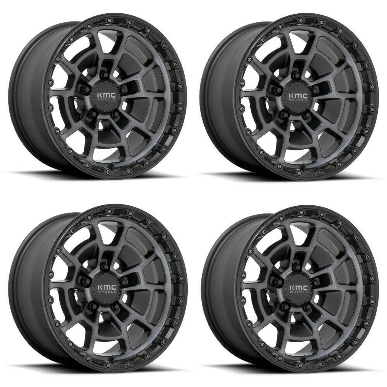 Set 4 KMC KM718 Summit 16x8 6x5.5 Satin Black With Gray Tint Wheels 16" 0mm Rims