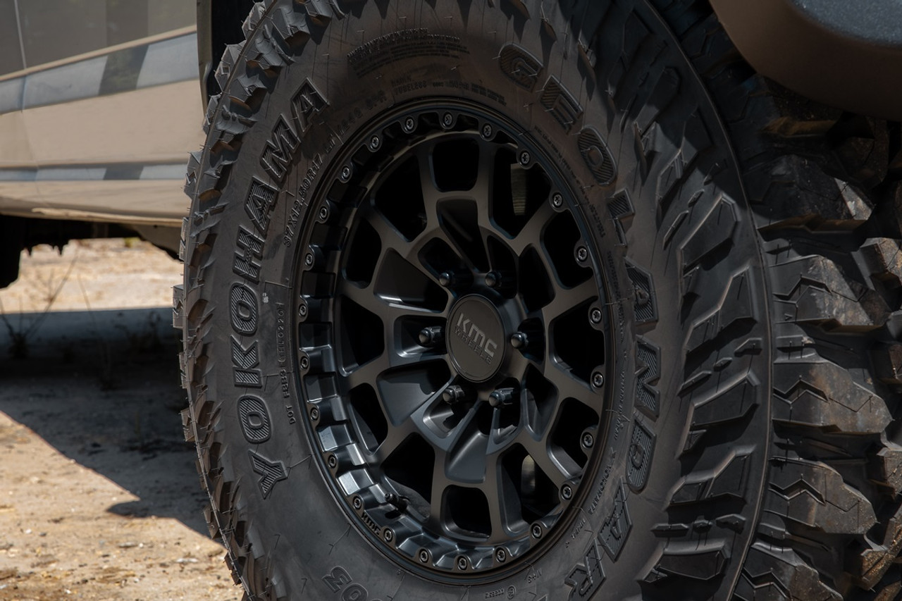 Set 4 KMC KM718 Summit 16x8 6x5.5 Satin Black With Gray Tint Wheels 16" 0mm Rims