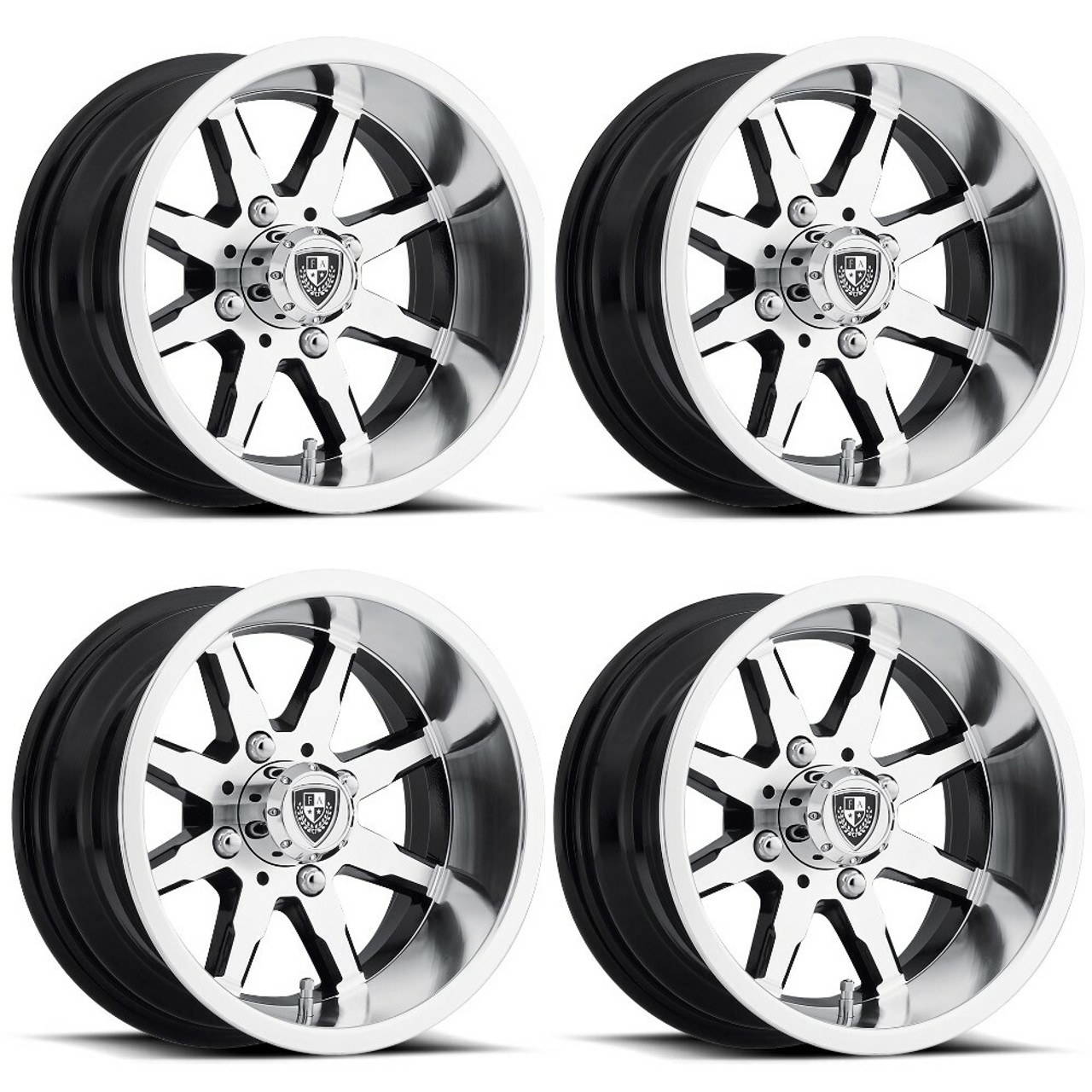 Set 4 Fairway Alloys FA142 Shift 12x6 4x4.0 Machined Black Wheels 12" -30mm