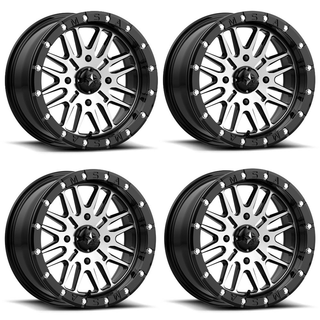 Set 4 MSA Offroad M38 Brute 16x7 4x156 Black Machined Wheels 16" 10mm