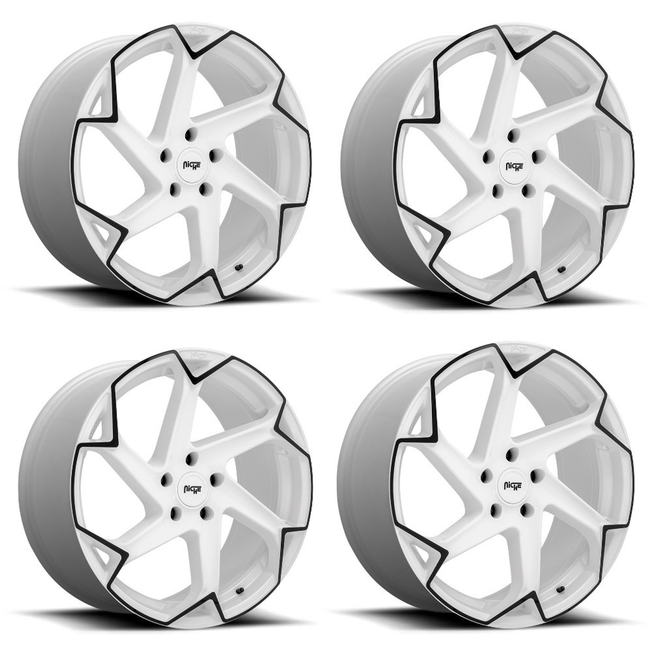 Set 4 Niche M257 Flash 20x10.5 5x120 Gloss White With Black Wheels 20" 35mm