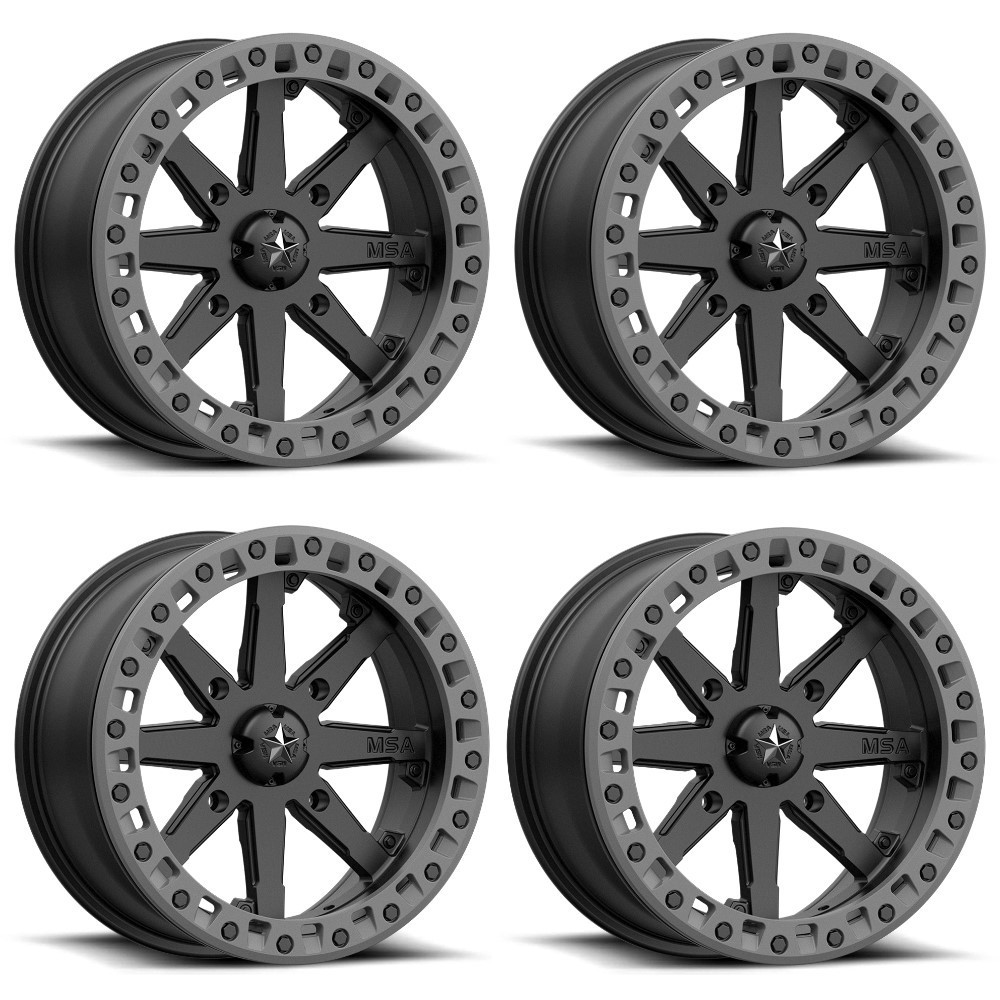 Set 4 MSA Offroad M31 Lok2 Beadlock 15x7 4x110 Black Gray Wheels 15" 0mm Rims