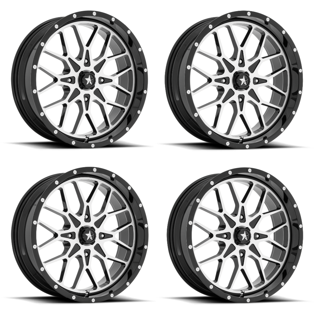 Set 4 MSA Offroad M45 Portal 20x7 4x110 Black Machined Wheels 20" 0mm