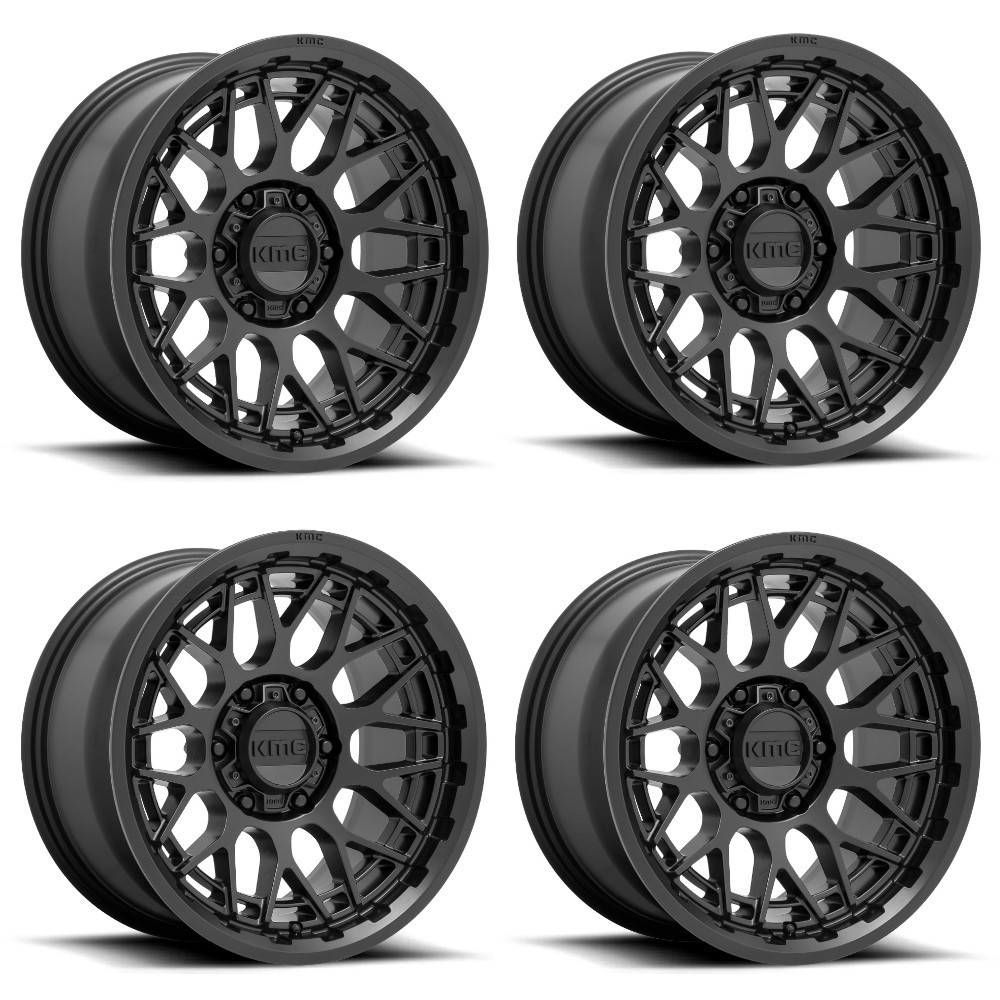 Set 4 20" KMC KM722 Technic 20x9 8x180 Satin Black Wheels 18mm Offroad Rims