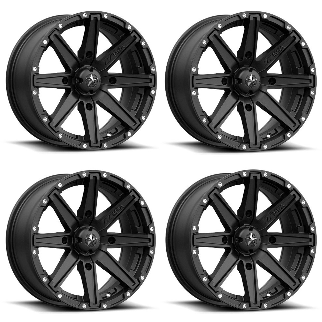 Set 4 MSA Offroad M33 Clutch 14x7 4x110 Satin Black Wheels 14" -47mm Rims