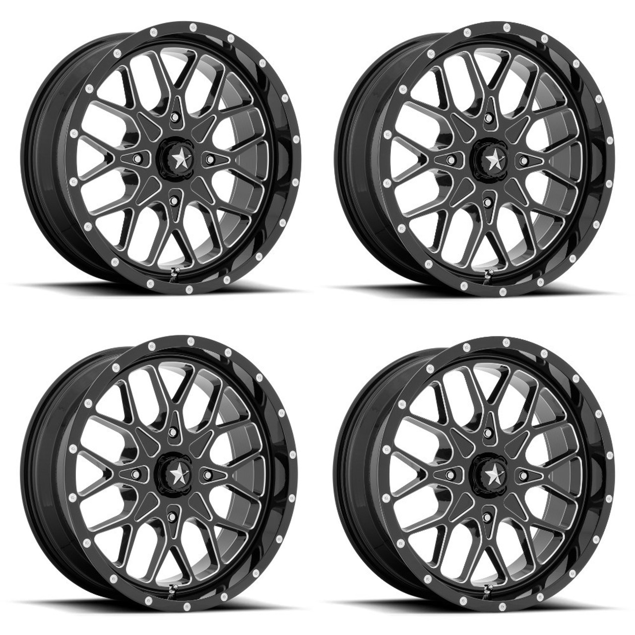 Set 4 MSA Offroad M45 Portal 20x7 4x156 Black Milled Wheels 20" 0mm Rims