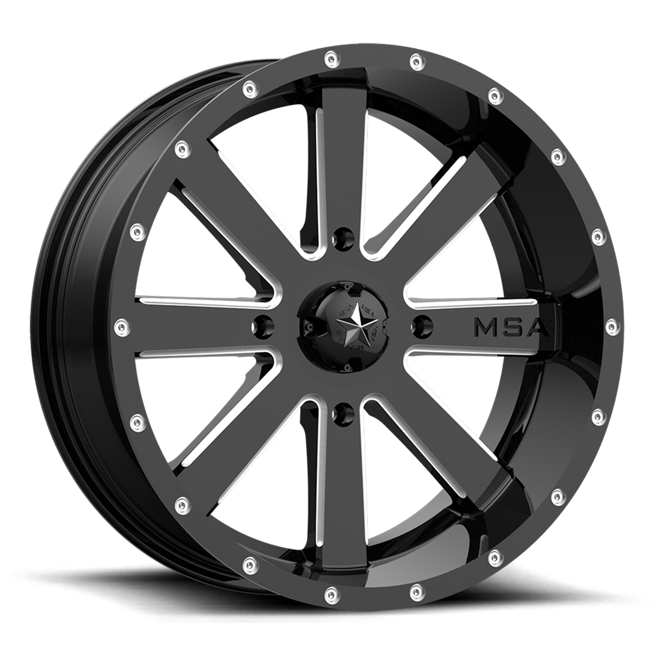 Set 4 MSA Offroad M34 Flash 20x7 4x137 Gloss Black Milled Wheels 20" 0mm Rims