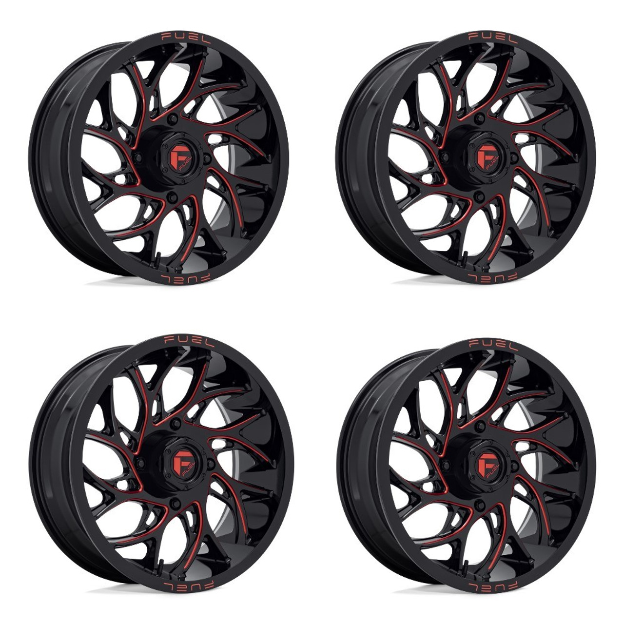 Set 4 Fuel UTV D779 Runner Utv 18x7 4x137 Gloss Black Milled Red Wheels 18" 13mm