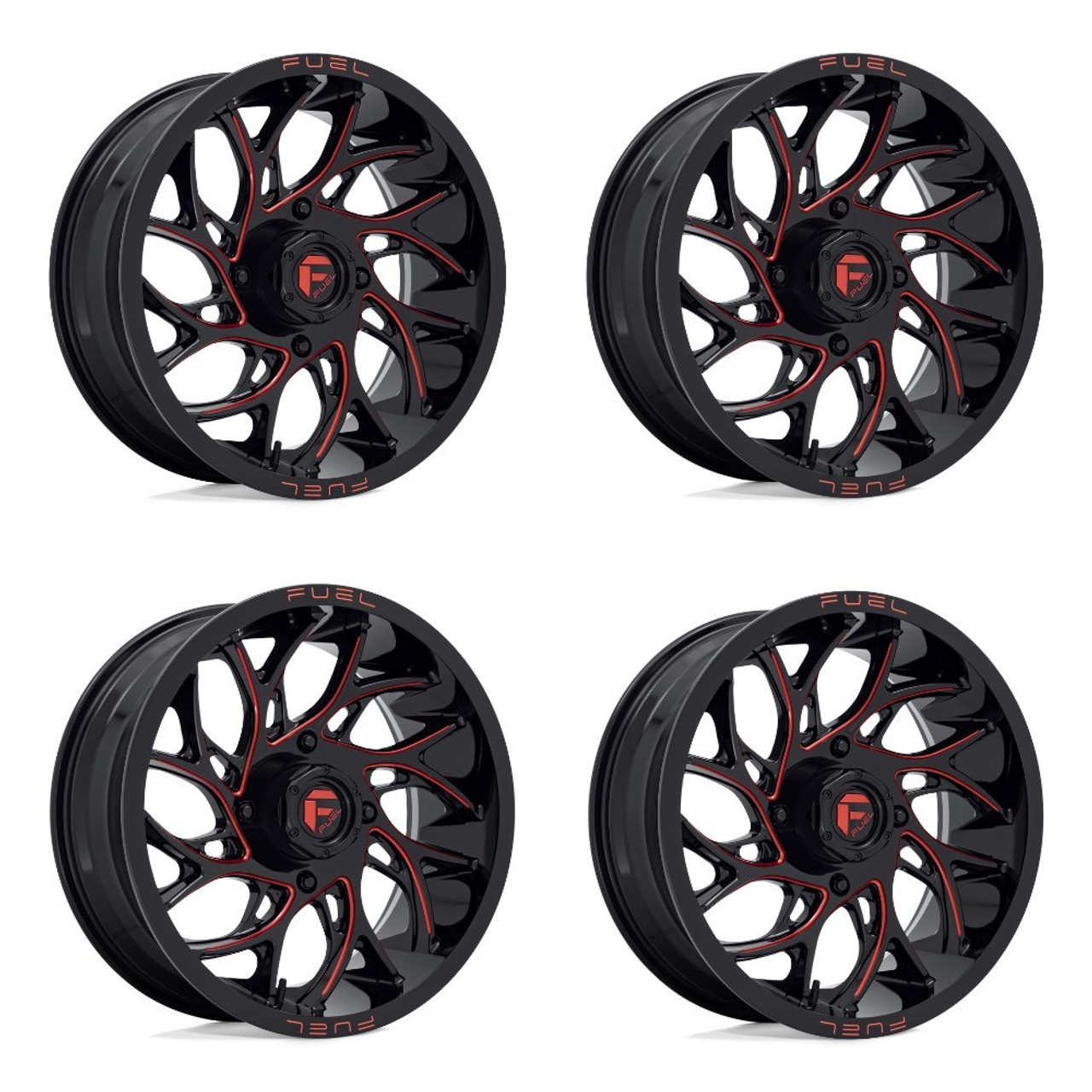 Set 4 Fuel UTV D779 Runner 18x7 4x137 Gloss Black Milled Red Wheels 18" 13mm