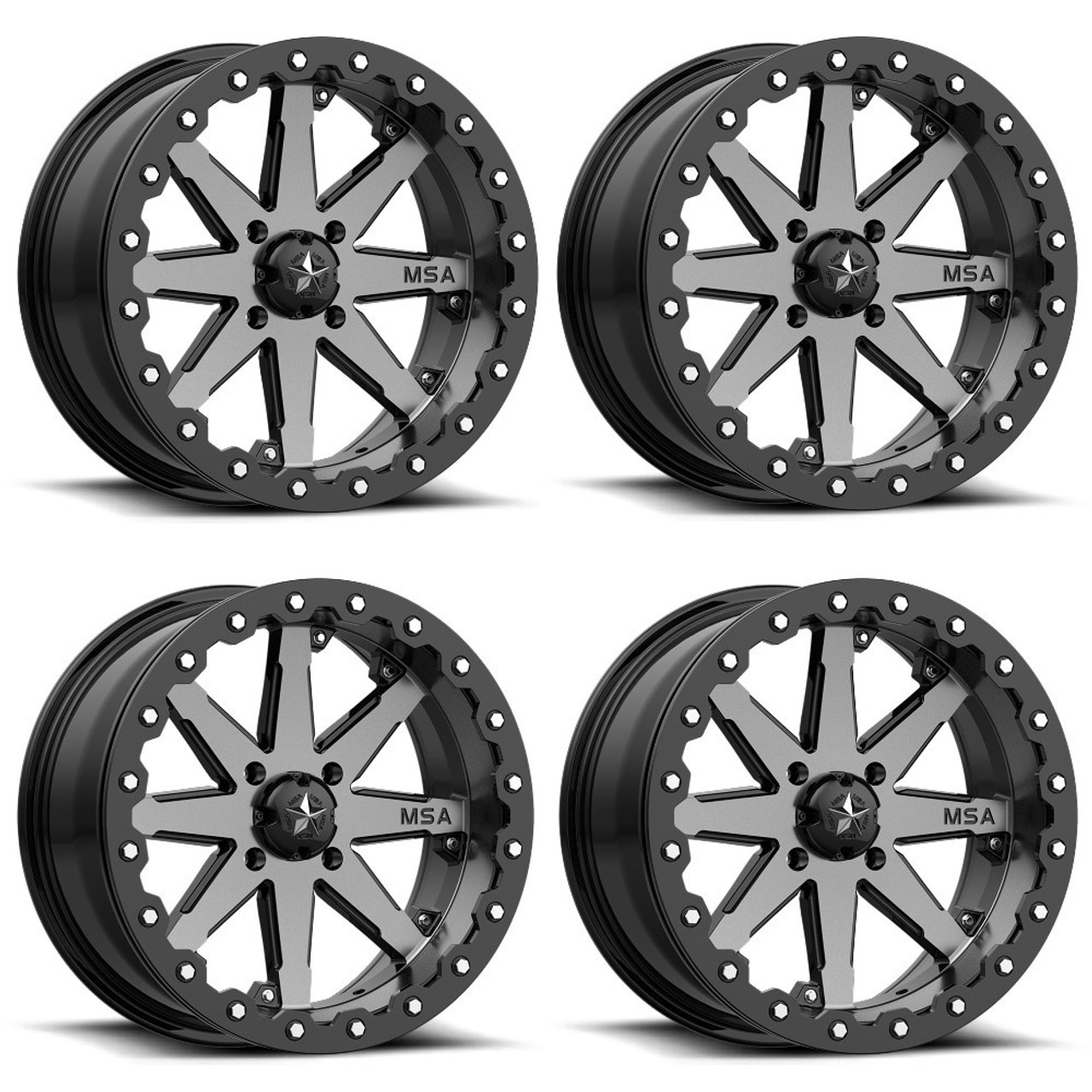 Set 4 MSA Offroad M21 Lok Beadlock 16x7 4x137 Charcoal Tint Wheels 16" 0mm Rims