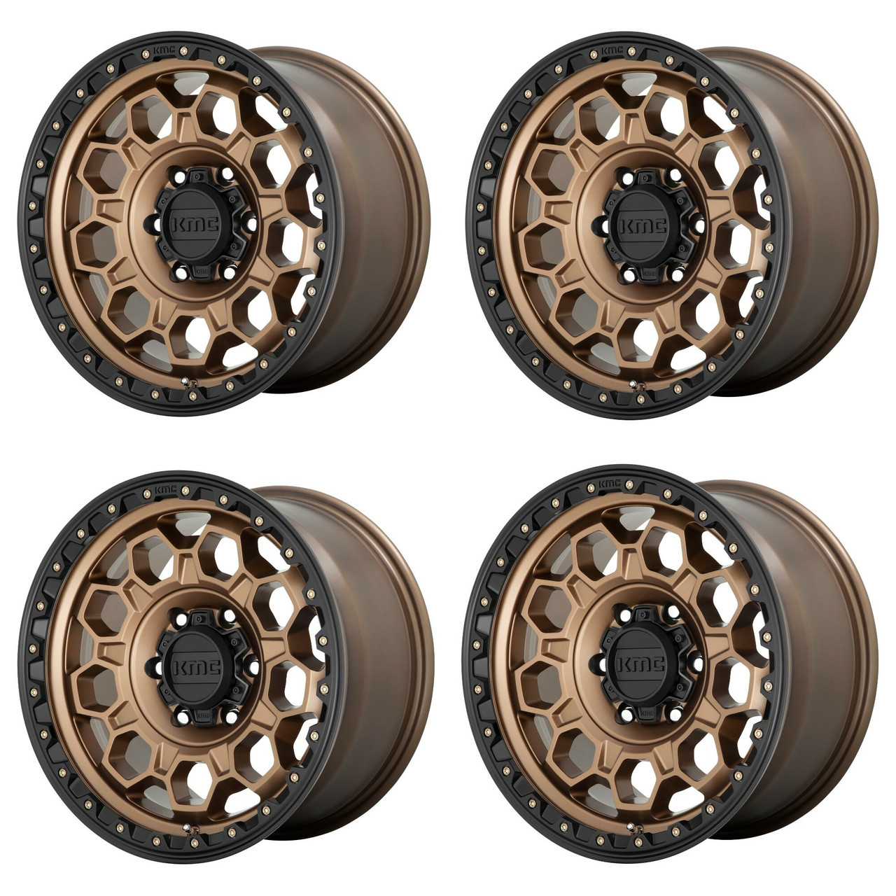 Set 4 KMC KM545 Trek 17x9 5x5 Matte Bronze With Black Lip Wheels 17" 0mm Rims