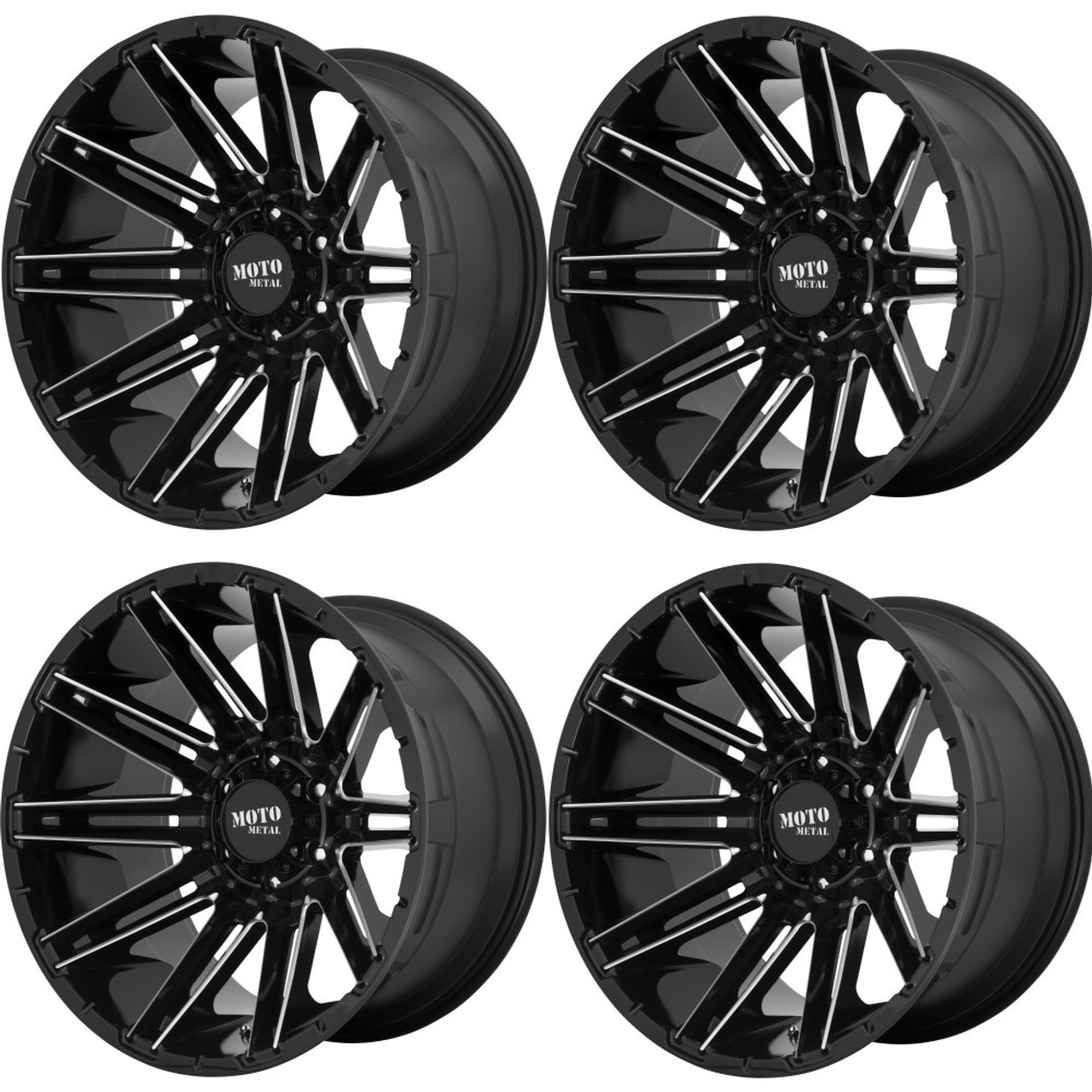 Set 4 22" Moto Metal MO998 Kraken 22x10 8x180 Gloss Black Milled Wheels -18mm