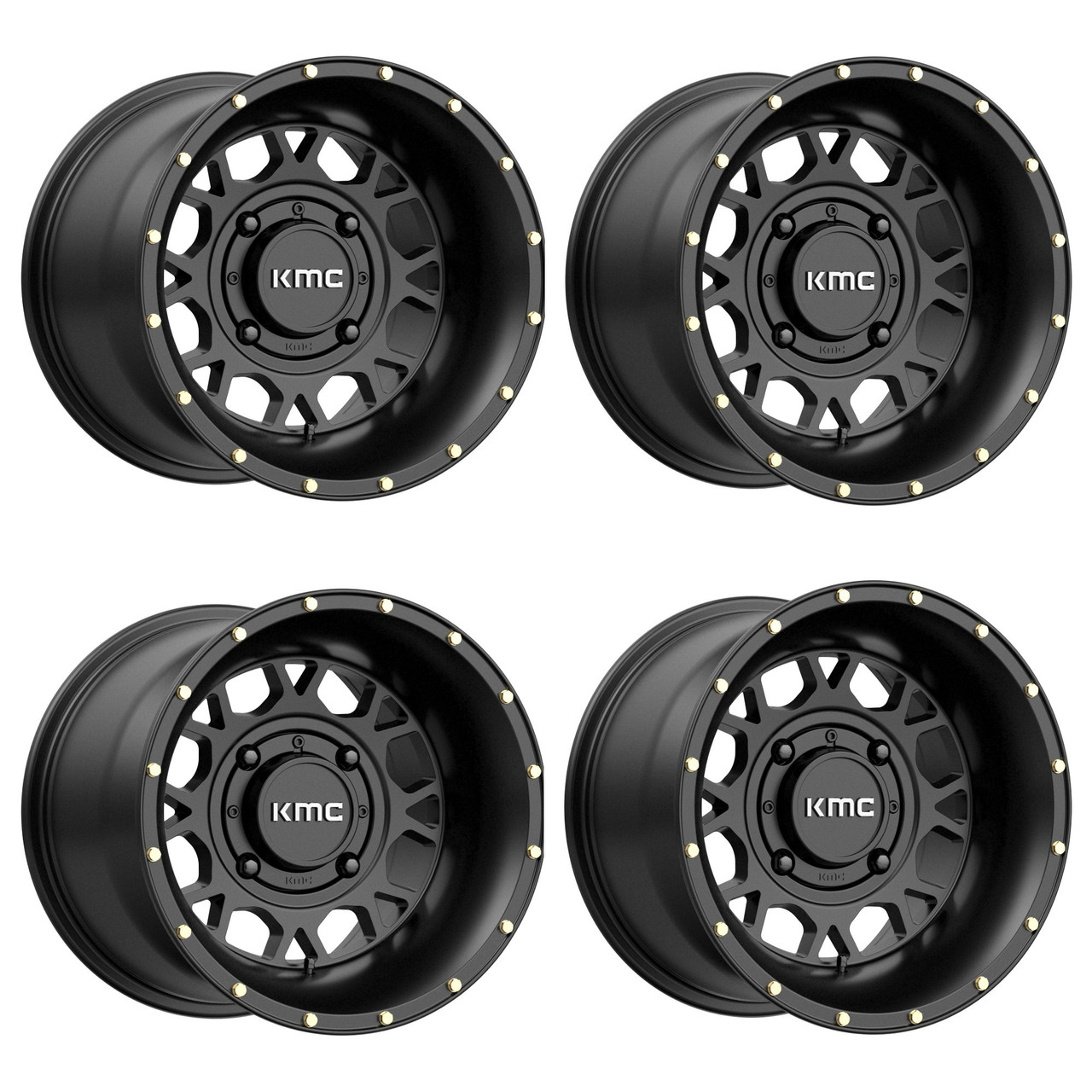 Set 4 KMC Powersports KS135 Grenade 15x6 4x137 Satin Black Wheels 15" 38mm Rims
