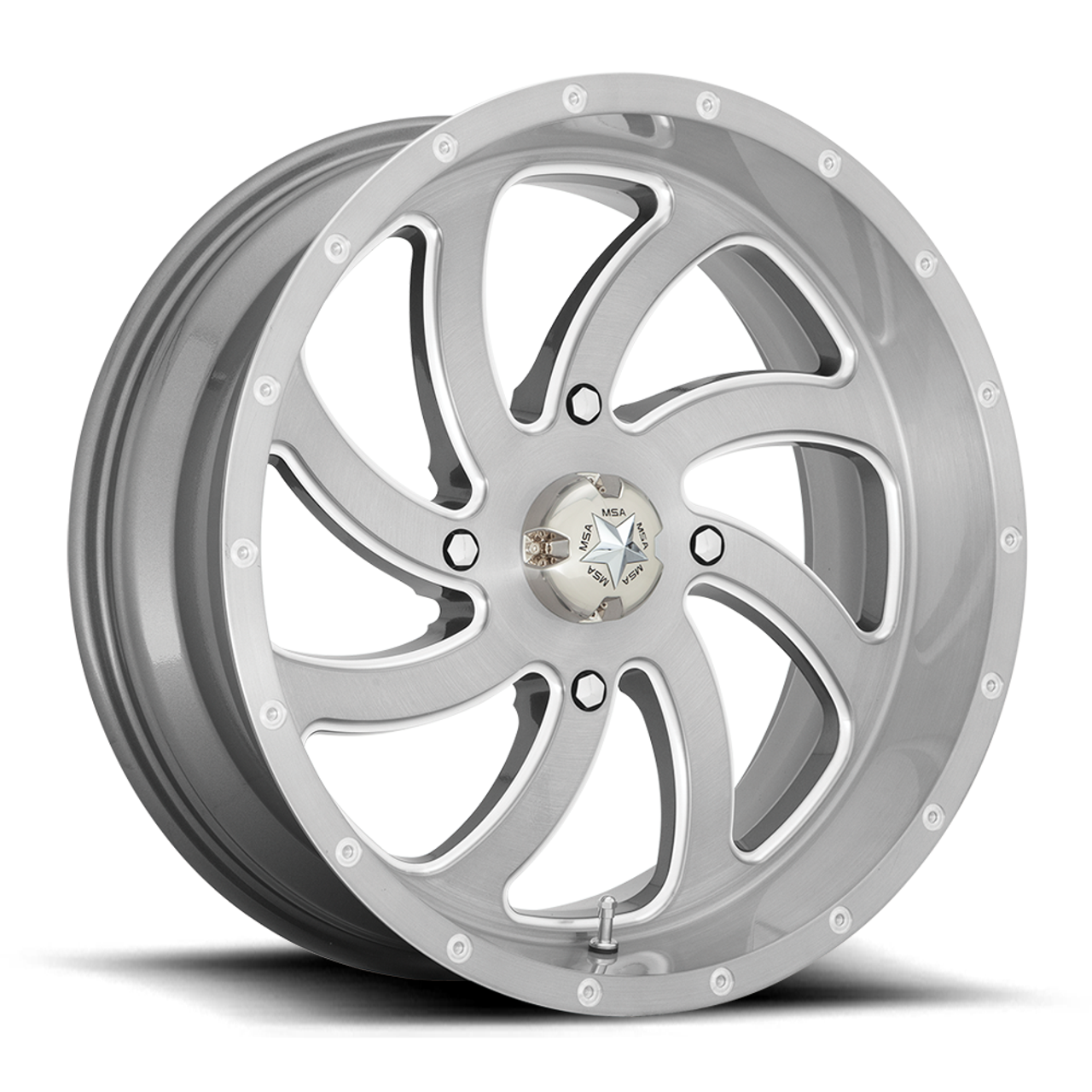 Set 4 MSA Offroad M36 Switch 18x7 4x156 Brushed Titanium Wheels 18" 0mm