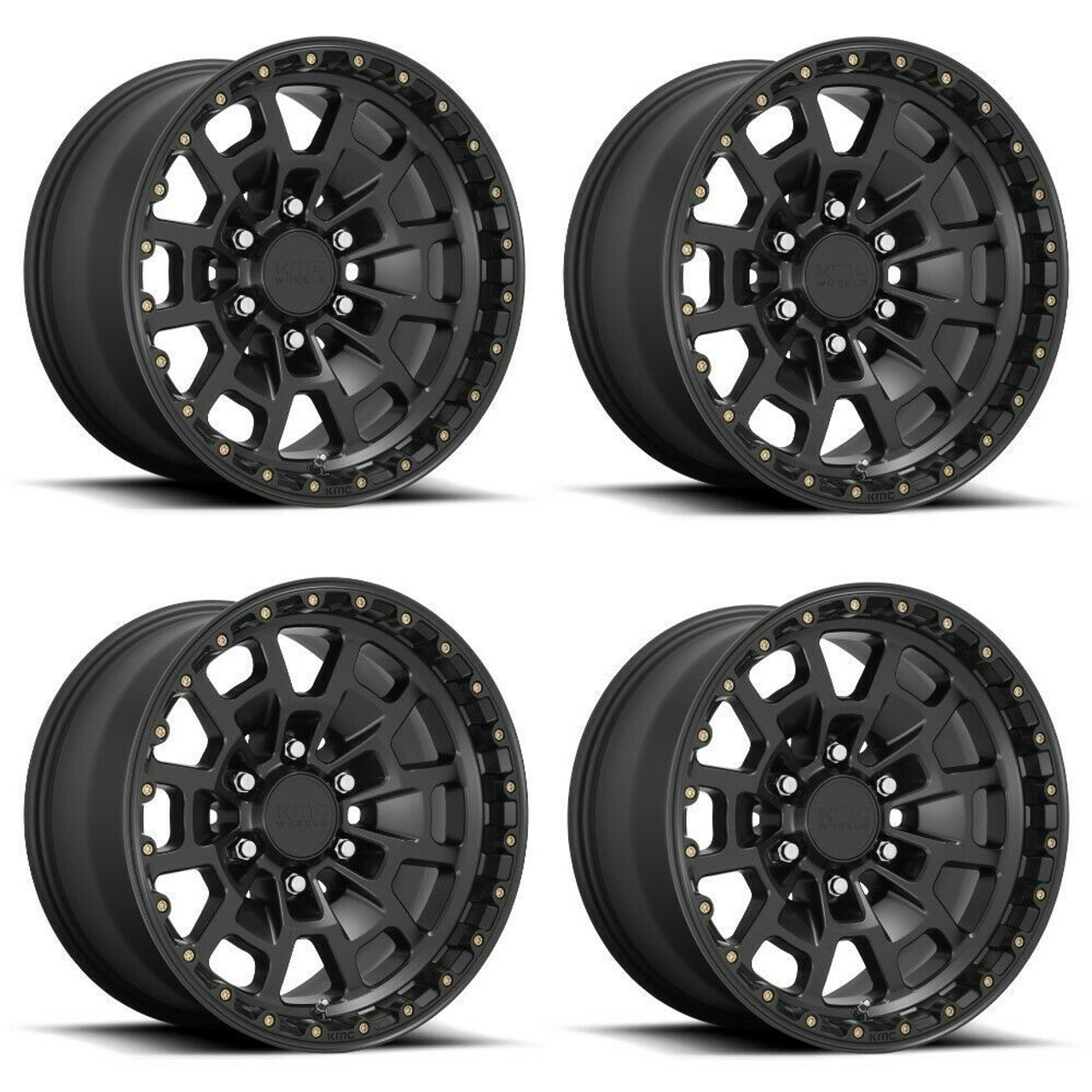 Set 4 KMC KM718 Summit 16x8 6x120 Satin Black Wheels 16" 0mm Rims
