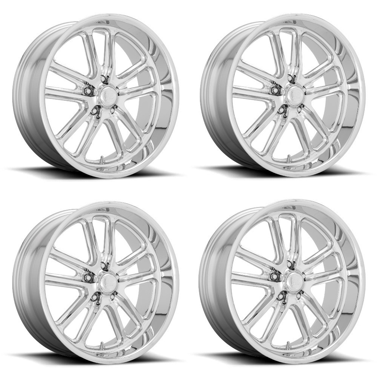 Set 4 US Mag U131 Bullet 24x9 5x4.75 Chrome Wheels 24" 1mm Rims