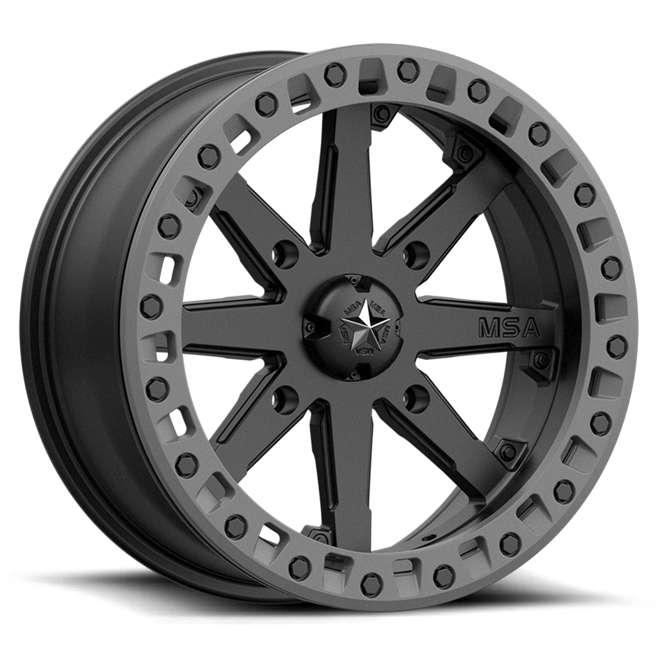 Set 4 MSA Offroad M31 LOK2 Beadlock 14x7 4x110 Black Gray Wheels 14" 0mm Rims