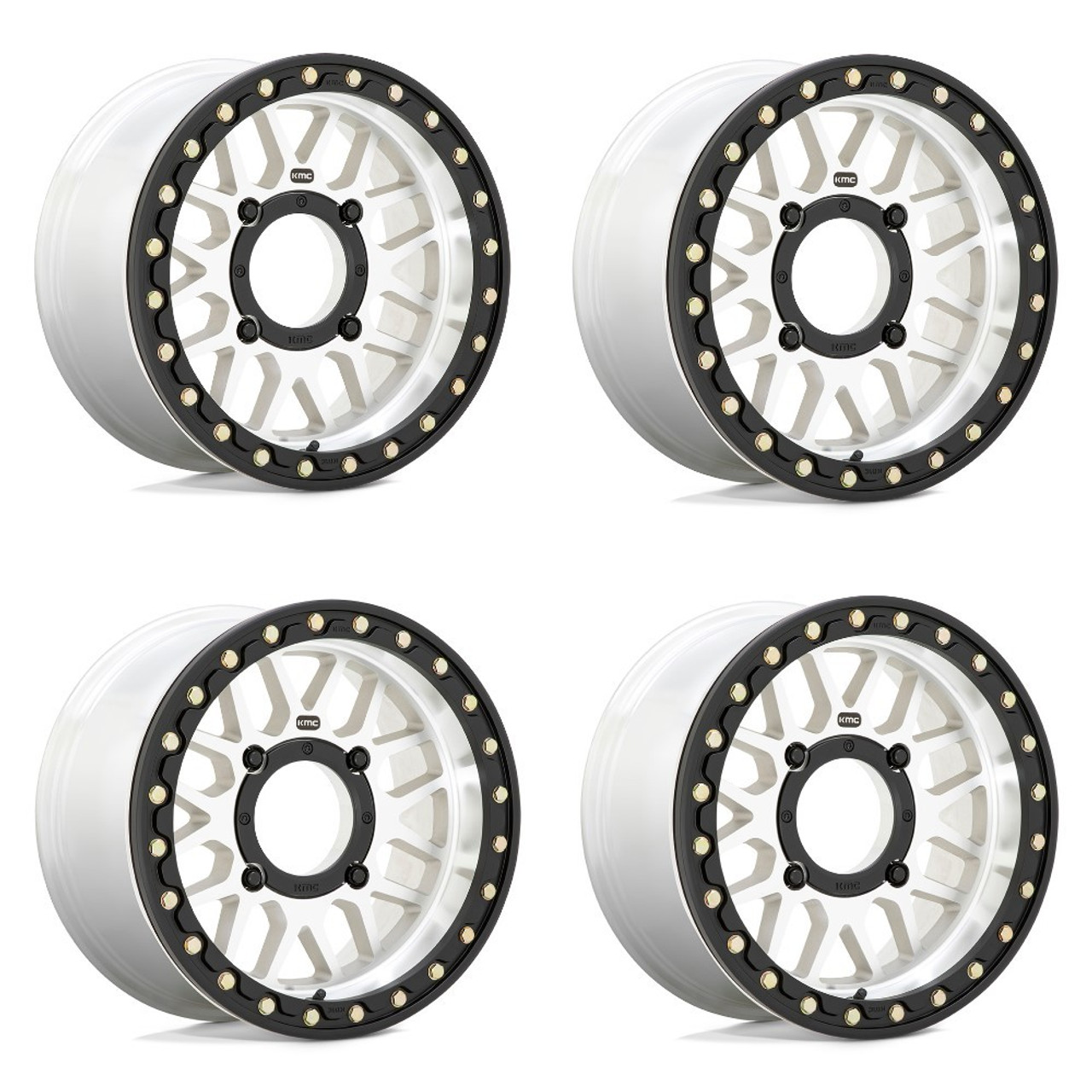 Set 4 KMC Powersports Ks235 Grenade Beadlock 15x10 4x156 Machined Wheels 15" 0mm
