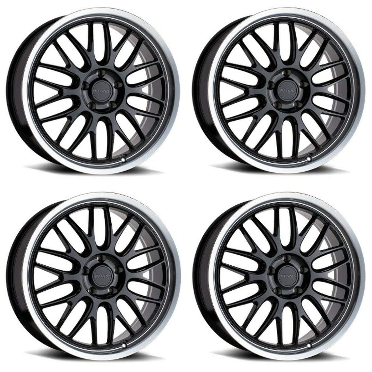 Set 4 Petrol P4C 18x8 5x105 Gloss Black W/ Machined Cut Lip Wheels 18" 40mm Rims