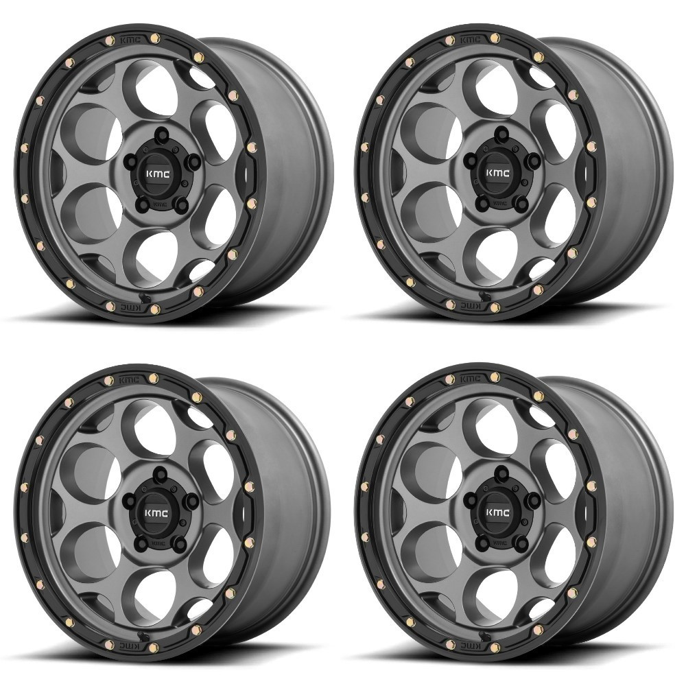 Set 4 KMC KM541 Dirty Harry 17x8.5 8x6.5 Satin Gray With Black Wheels 17" 0mm