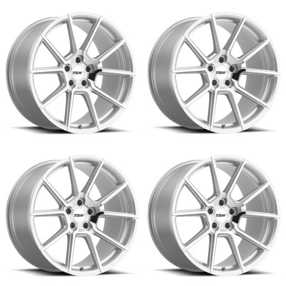 Set 4 20" TSW Chrono 20x8.5 Silver W/ Mirror Cut Face 5x4.5 Wheels 40mm Rims