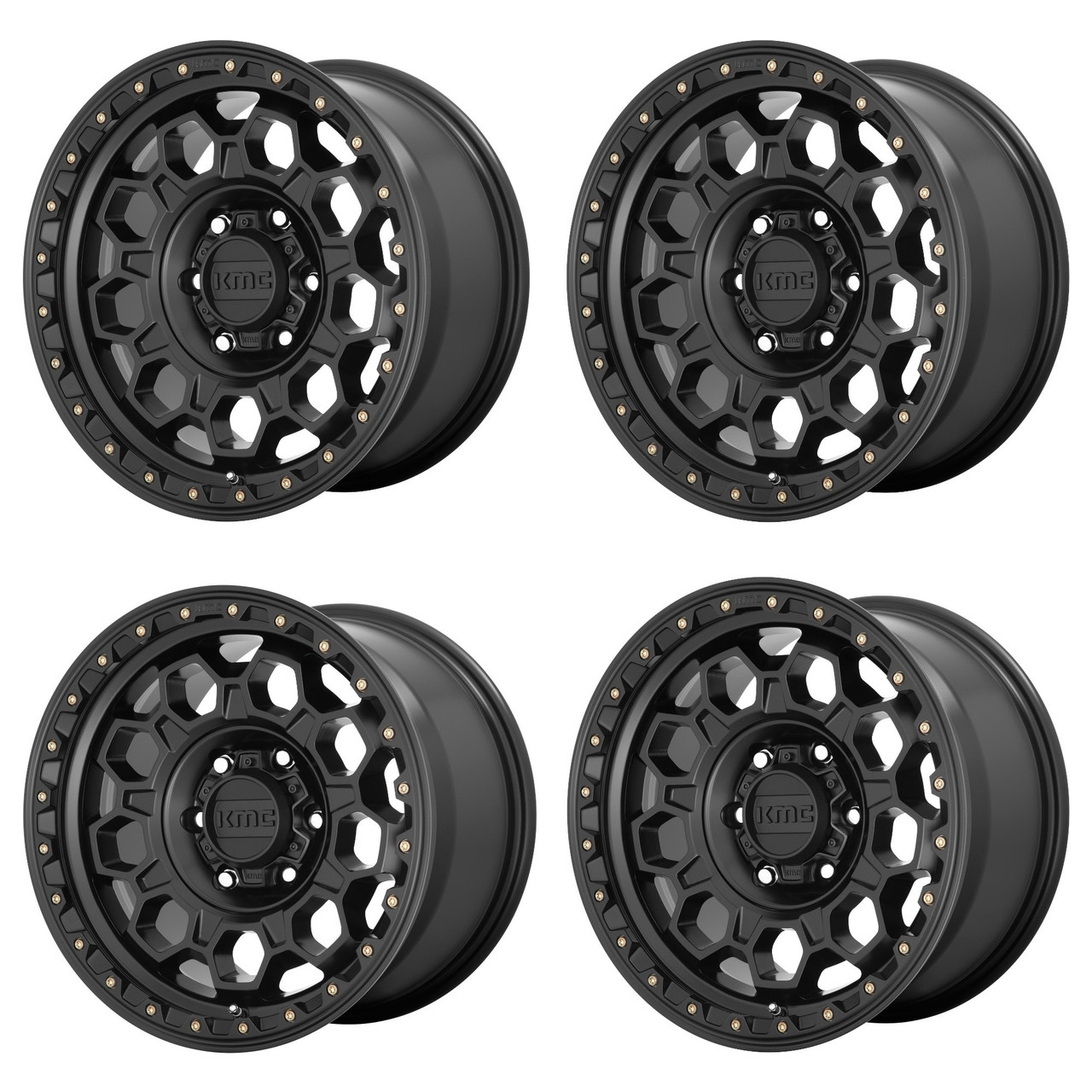 Set 4 KMC KM545 Trek 17x8 5x4.5 Satin Black Wheels 17" 35mm Rims