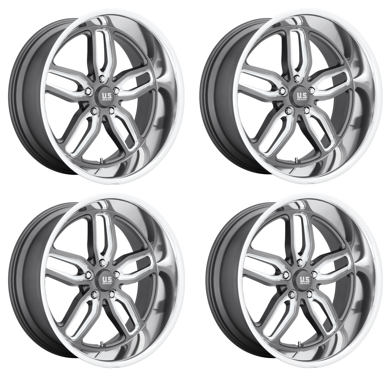 Set 4 US Mag U129 Cten 20x10 5x5 Matte Gunmetal Milled Wheels 20" 1mm Rims