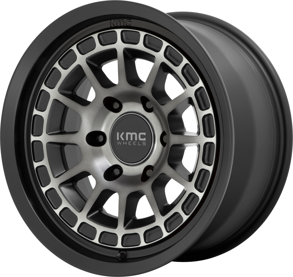 Set 4 16" KMC KM719 Canyon 16x8 6x5.5 Satin Black With Gray Tint Wheels 0mm Rims