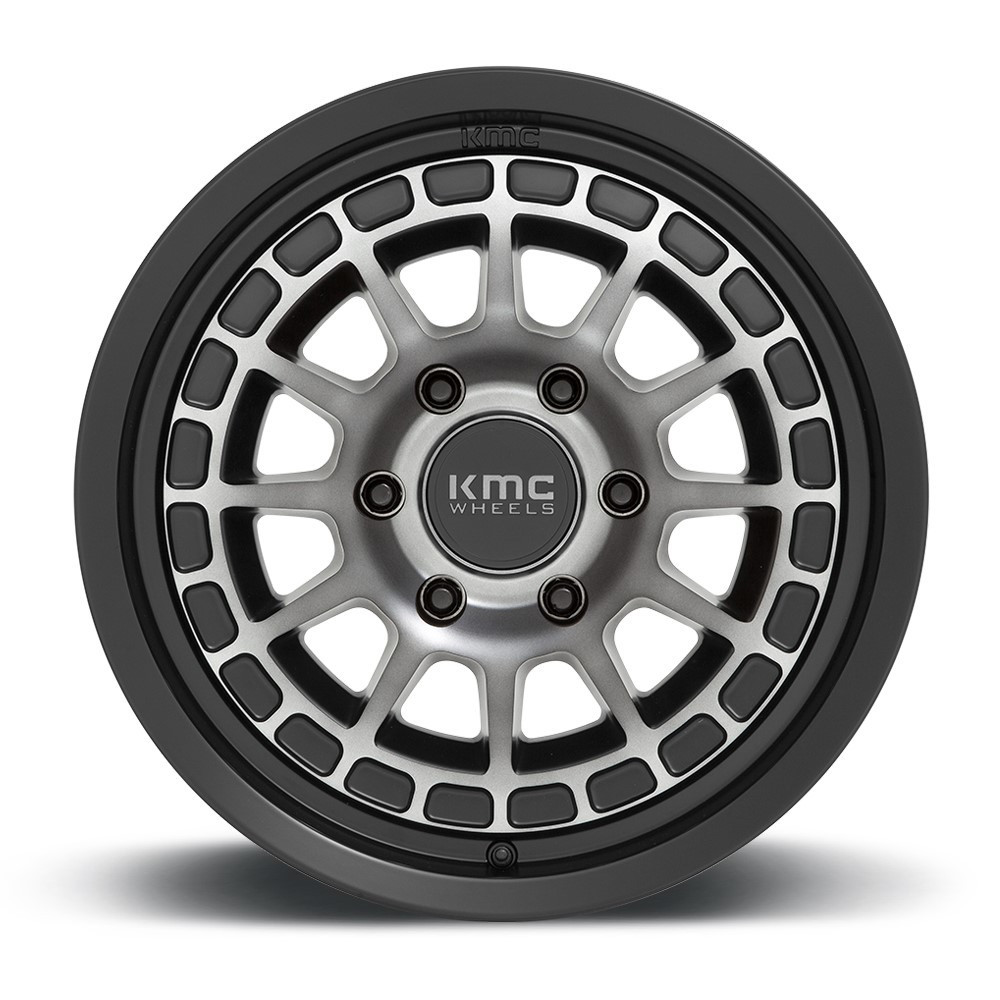 Set 4 16" KMC KM719 Canyon 16x8 6x5.5 Satin Black With Gray Tint Wheels 0mm Rims