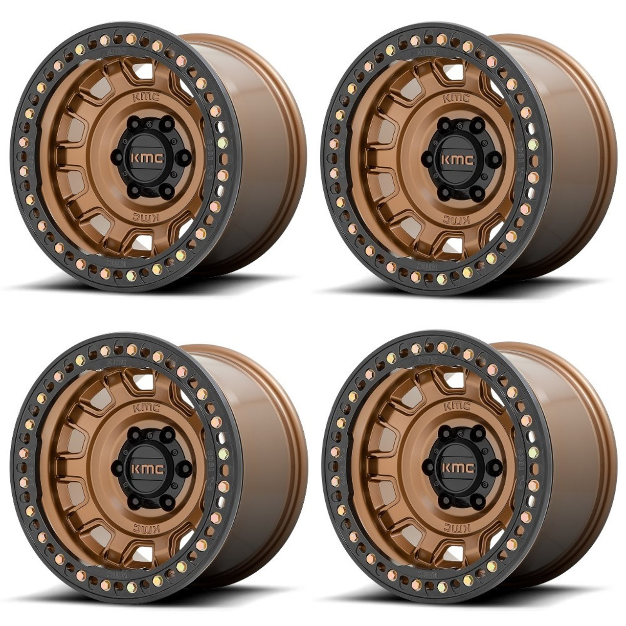 Set 4 17" KMC KM236 Tank Beadlock 17x9 5x5 Matte Bronze Wheels -15mm Rims