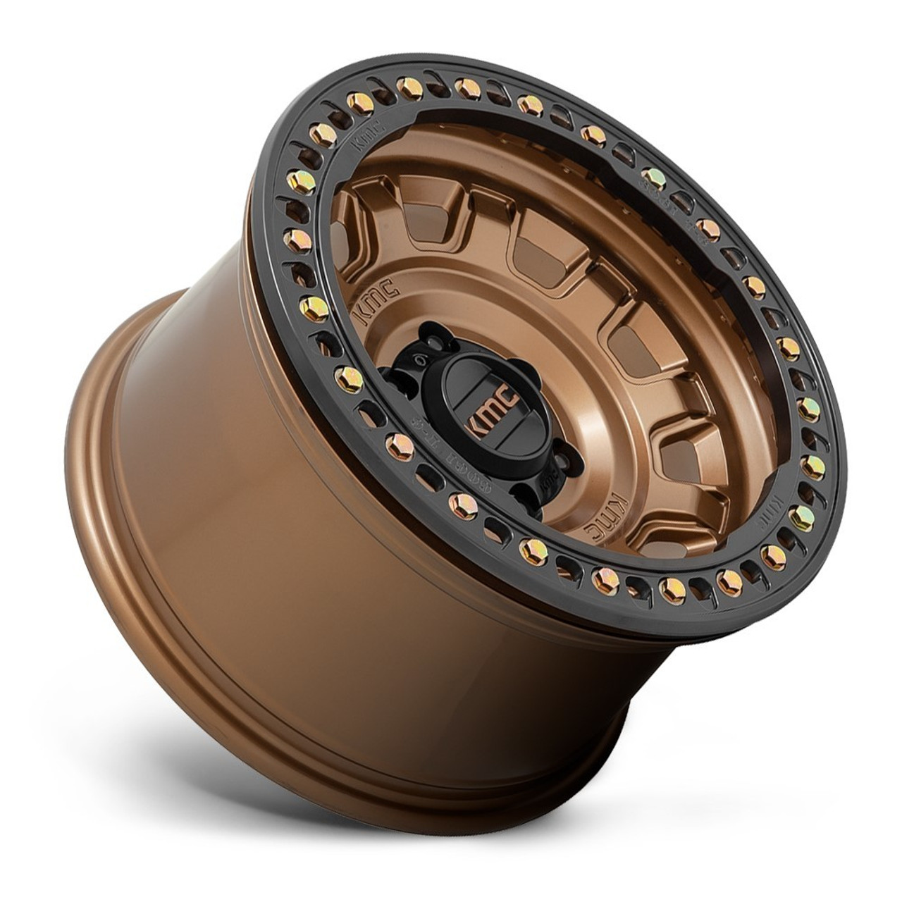 Set 4 17" KMC KM236 Tank Beadlock 17x9 5x5 Matte Bronze Wheels -15mm Rims