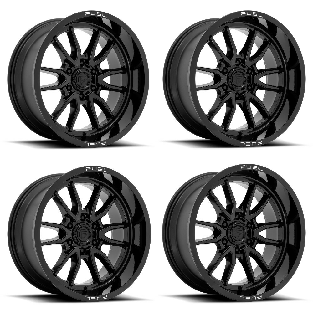 Set 4 20" Fuel D760 Clash 20x9 6x5.5 Gloss Black 1mm For Chevy GMC Cadillac Rims