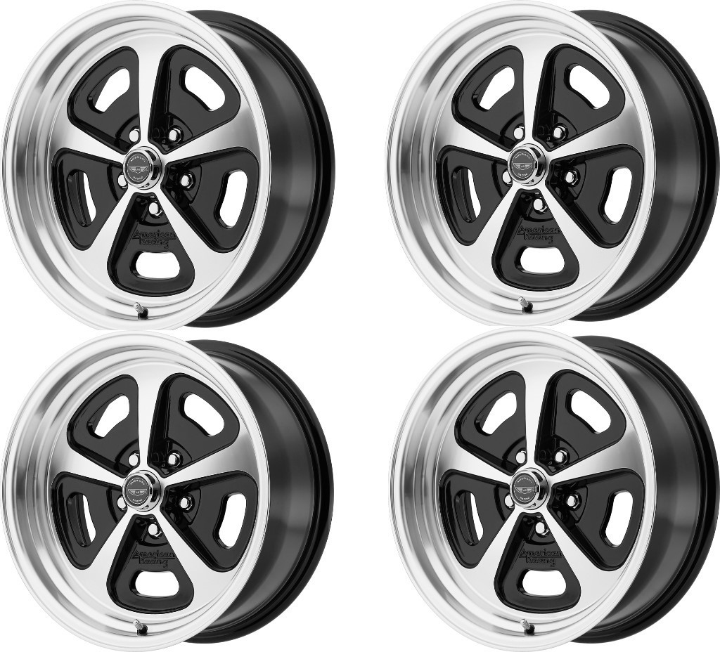 Set 4 American Racing Vintage VN501 500 Mono Cast 15x8 5x4.5 0mm Black Machine
