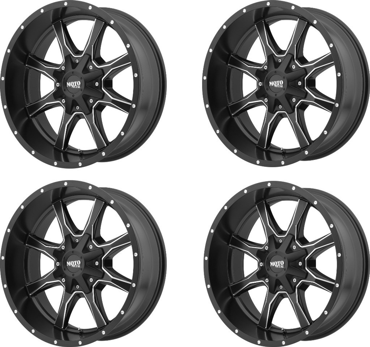 Set 4 Moto Metal MO970 20x10 6x135 6x5.5 Semi Black Milled Wheels 20" -18mm
