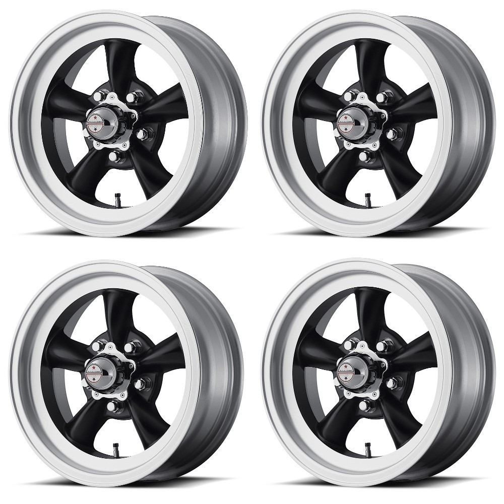Set 4 American Racing VN105 Torq Thrust D 15x7 5x5 Black Machine Wheels -6mm