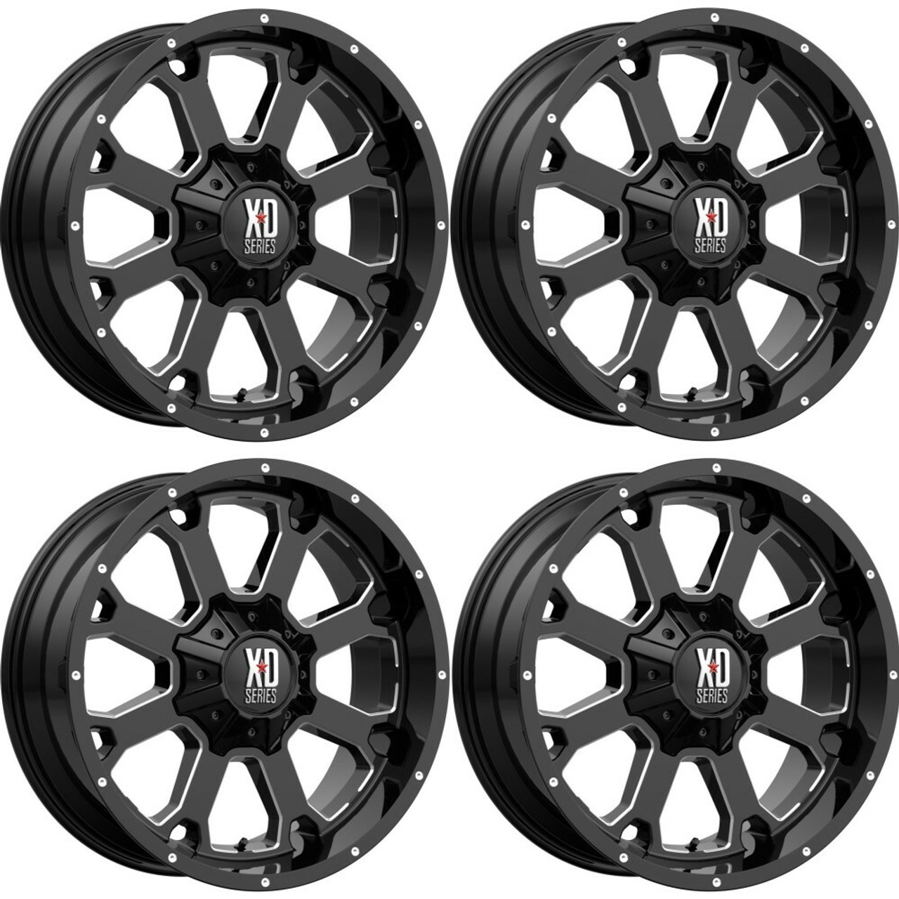 Set 4 XD XD825 Buck 25 20x10 6x135 6x5.5 Gloss Black Milled Wheels 20" -24mm